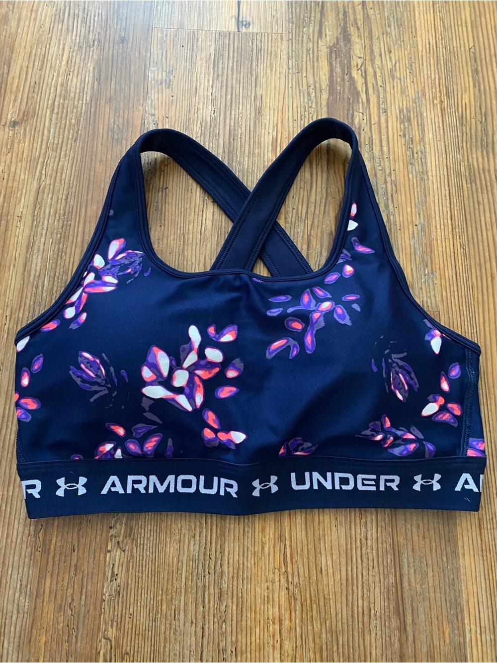 Under Armour Navy Floral-Print Crossback Sports Bra